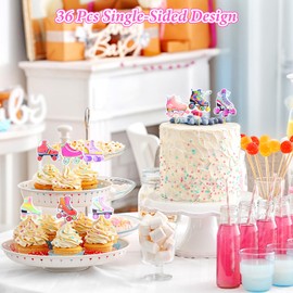 MBAIYO 36Pcs Roller Skate Cupcake Toppers, Colorful Roller Skate Party Decorations Retro Hip Hop Roller Skating Theme Cupcake Picks for 80s 90s Themed Birthday Party Decorations Skate Theme Party Supp