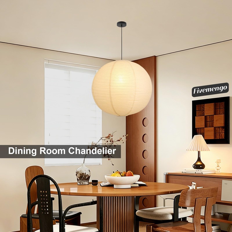 Fivemengo Large Paper Pendant Light with Cord and Canopy, 23.6in