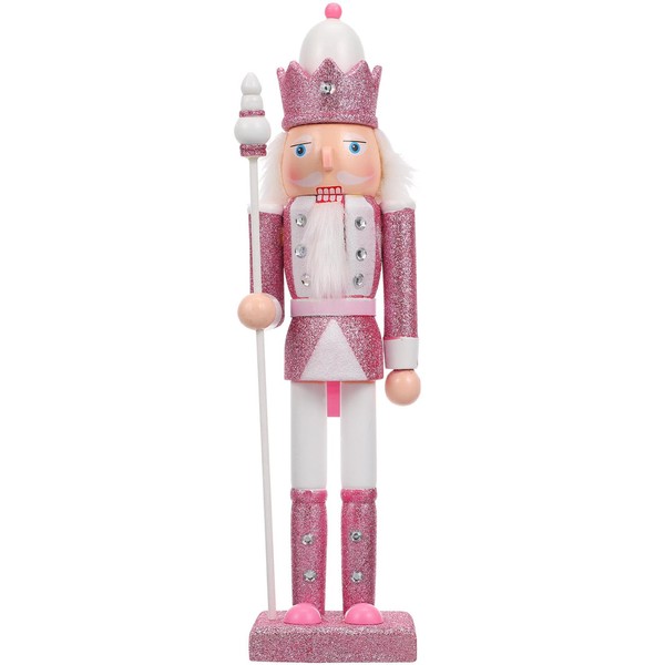 HOMSFOU Christmas Nutcracker Figure, 12in Pink Wooden Nutcracker Soldier for