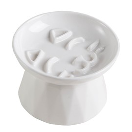 KIMAUTRM Slow Feeder Cat Food Wide Bowl Neck and Whisker Friendly Elevated Prevent Vomiting cat face Cat face Style Ceramic Color White