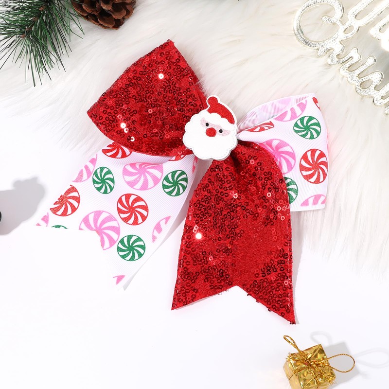 7" Christmas Glitter Large Cheer Hair Bows Clips for Girls