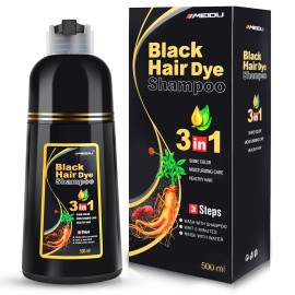 Meidu Black Hair Dye Shampoo Instant 3 in 1 Grey Coverage 500ml