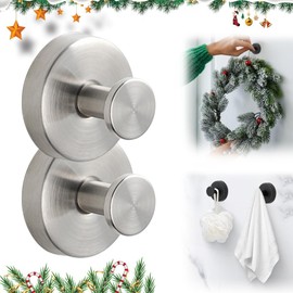 Upgrade Suction Cup Hooks for Wreaths on Glass, 2025 New Stainless Steel Waterproof No-Drill Suction Cup Hooks, Household Wreath Hanger Holder for Glass Window Door Bathroom Mirrors (2 Silver, 2)