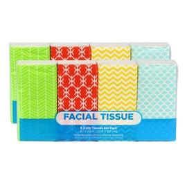 Funwares Pocket Sized White Travel Facial Tissue, 8 Packs, 72 Sheets, Geometric Print Designed Package, Count (Pack of 8), 8 Pack