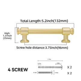 POVEFONK 10 Pack 3-3/4 inch(96mm) Brushed Brass Kitchen Cabinet Pulls - Gold Drawer Pulls & Dresser Handles