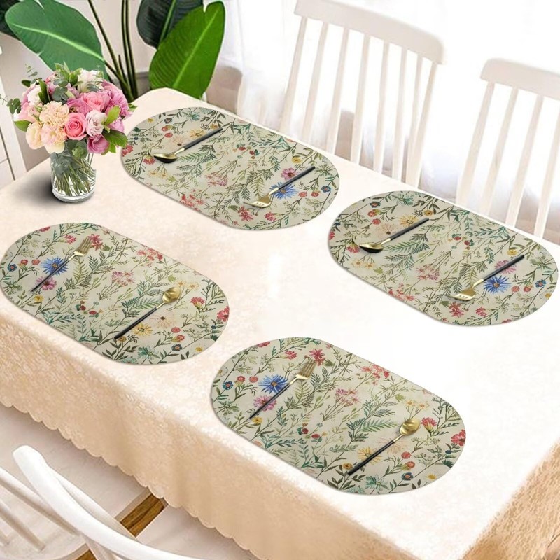 YUVAMAGIMO Floral 4 PCS Place Mats for Dining Table Faux