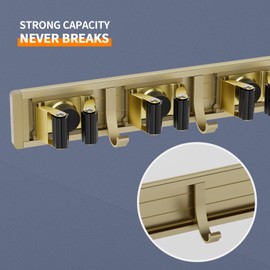 reliahom Broom Holder Wall Mount Mop and Broom Hanger Wall Mounted Garage Storage Rack Kitchen Garden Tool Organizer (5 Racks with 4 Hooks, Bronze)