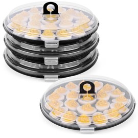 HANSGO 3PCS Deviled Egg Platter with Lid, Black Plastic Egg Keeper and Carrier with 66 Slots for Holidays Parties Home Kitchen