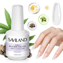 Saviland 5 in 1 Builder Nail Gel Clear 15 ml Builder Base Reinforcement Gel U V/LED Gel for Nail Repair Reinforcement Extension, Nail Art Supplies Easy to Shape