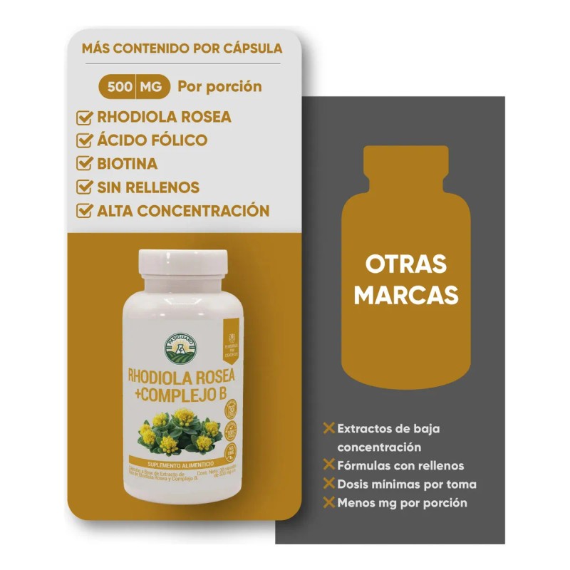 Rhodiola Rosea Complejo Cápsulas 500 Veganas Pasiguaro Energía