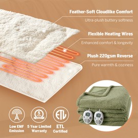 Serta Heated Blanket, Electric King Size Blanket, Soft, Warm, Fuzzy Heating Blanket King for Office, Couch, 1-12 hr Auto Shut Off Timer, 10 Lv Heat Setting, ETL Certified, King 100" x 90" Sage