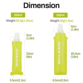 MULESID Soft Flask Running Bottles Collapsible Water Bottle Foldable for Traveling Running Vest Collapse Hydration TPU 250ml 500ml for Runner (500ml/-1pcs)