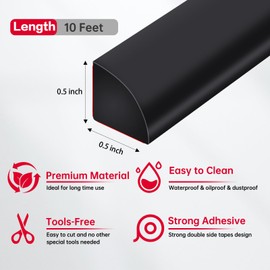 Flexible Quarter Round Molding Peel and Stick Rubber Trim Molding Double-Sided Self Adhesive Wall Corner Trim Molding for Floor, Bathrooms, Countertops (1/2” W x 1/2” H x 10 Ft, Black)