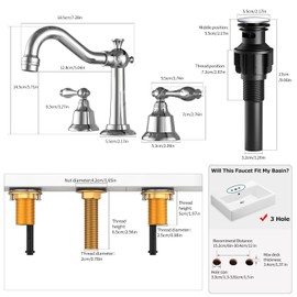 SoliForge Bathroom Faucet with Dual Handles Suitable for 3-Hole ；Sink 8 inches (Approximately 20.3 cm), with Hose and Pop Up Drain with Overflow (Chrome)