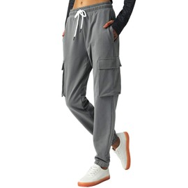 SPECIALMAGIC Women's Cargo Sweatpants Cotton Athletic Joggers 4 Pockets Sporty Pants Dark Grey Large