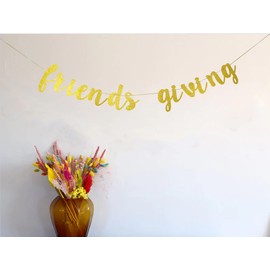 Swdthnh Friendsgiving Banner Give Thanks Garland for Thanksgiving Decorations - Happy Sign | Fall Mantle, Dinner Table Autumn Décor(Gold)