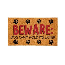 Evergreen Flag Funny Coir Doormat | Beware Dog Can't Hold It's Licker Front Door Mats for Outside Entry | 28x16 Inches | Non-Slip Backing All Season Welcome Mat | New Home Decor Housewarming Gift
