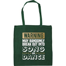 Hippowarehouse Warning May Randomly Break Out Into Song and Dance Tote Shopping Gym Beach Bag 42cm x38cm, 10 litres