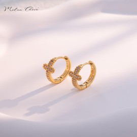 Milan Chiva 14k Gold Cross Hoop Earrings for Women ZC Hoop Earrings Dainty Jewelry MCE-1051GD