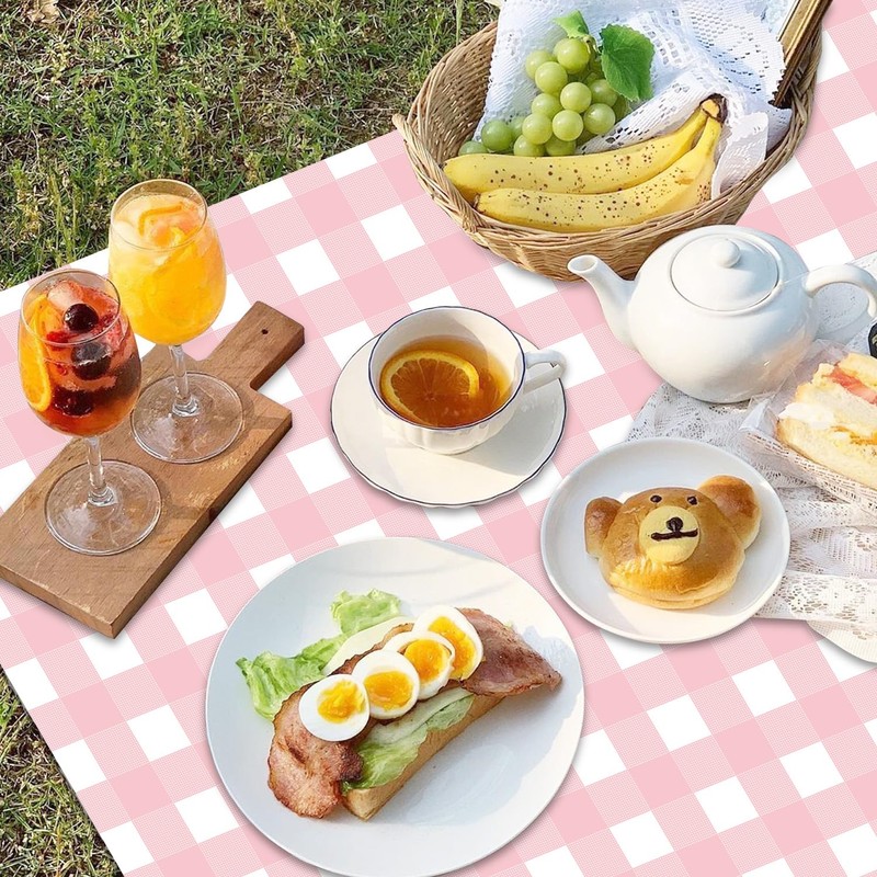 4 Pack Pink Gingham Tablecloths, Pink and White Checkered Tablecloths