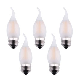 OPALRAY C35 2W(25W Incandescent Equivalent) LED Candelabra Bulb, Dimmable, LED Filament Lamp, Warm White Light 2700K, Frosted Glass, E26 Medium Base, Flame Tip, 5-Pack