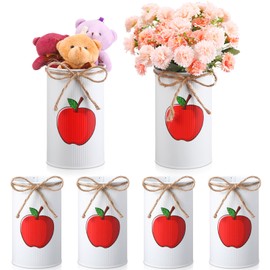 Domensi 6 Pcs Fall Apple Decorations Apple Vases Autumn Thanksgiving Table Centerpieces Galvanized Metal Vase for Flower Mason Jar Utensil Holder for Home Office Decor Teacher Appreciation Gifts(Red)