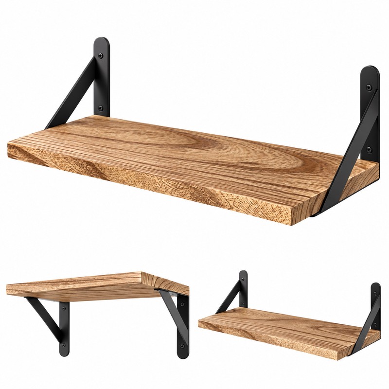 Wooden Floating Wall Shelf for Home Organization – Space-Saving Wall-Mounted