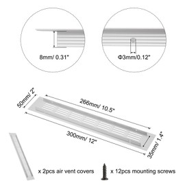 uxcell Rectangle Ventilation Grille, Aluminum Alloy Mesh Air Vent Cover Louvered Ventilation Cover with Mounting Screws for Cabinet Wardrobe Shoe Closet (300x50mm/12"x2", Silver Tone)