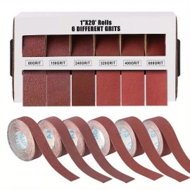 Unbranded Emery Cloth Roll 6 Grits 1'' x 20' Sandpaper Roll with Dispenser 80 150 240 320