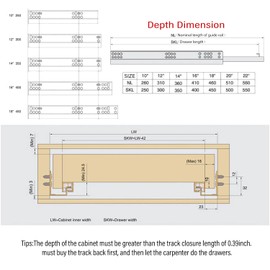 URBEST Drawer Slide,Under-Mount Concealed Self Soft Close Under，Concealed Cabinet Furniture Drawer Runners (16 Inch)