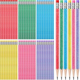 TecUnite 60 Pcs HB Pencils #2 Unsharpened Wood Cased Pencils with Eraser Hexagonal Pencil Cute Graphite No 2 Pen for Adults Gifts Exam School Office Sketching Learning (Glitter Color, Silver)