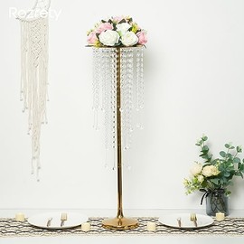 Centros de mesa dorados para mesa de boda, Rozrety soporte de flores de metal y cristal de 75 cm de altura, jarrón dorado para centro de mesa para fiesta, evento, boda, aniversario, cena, decoraciones