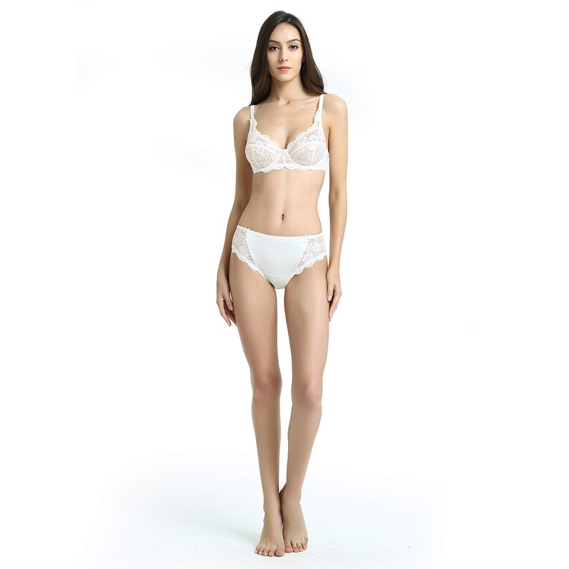 Women's Lace Underwire Unlined Full Coverage Bra - Microfiber Cream