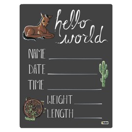 Cohas Hello World Newborn Baby Announcement Chalkboard Sign with Old West Theme, 12 by 16 Inches, No Marker