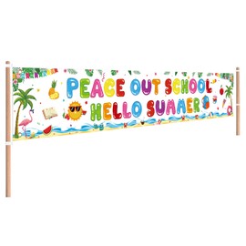 Peace Out School Decorations,Hello Summer Garden Banner,Extra Large Size Banner for Summer Peace Out School Decorations Supplies,118 x 20 inch