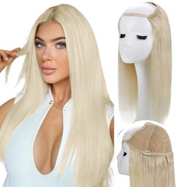 RUNATURE U Part Human Hair Wig Platinum Blonde U Part Wig 20 Inch 150% Density Blonde Human Hair Wig U Part Silky Straight Long U Part Wig Human Hair Full Ends U Shape Hair Extensions