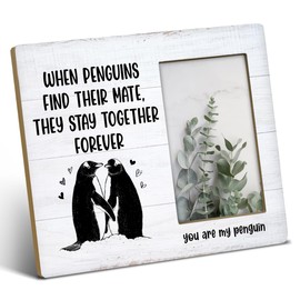 TSUYAWU Valentines Day Gifts for Boyfriend Girlfriend Bride Groom, Wedding Engagement Gifts for Couple, Romantic Quote You Are My Penguin Wood Picture Frame 8 x 10 Inch, Tabletop and Wall Mounting