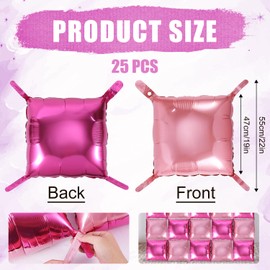 25pcs Square Foil Balloons, Double Sided Square Balloons Wedding Balloons Wall Balloons Backdrop Balloons Tunnel Arch Decoration for Anniversary Birthday Party (Hot Magenta, Pink)