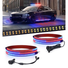 Xprite 2PCS 70 Inch 864 LED Emergency Warning Strobe Safety Lights Strip, Running Board Flexible Side Marker Light Strips for Trucks, Construction Vehicles, Pickup, SUV, Jeep.(Red & Blue)