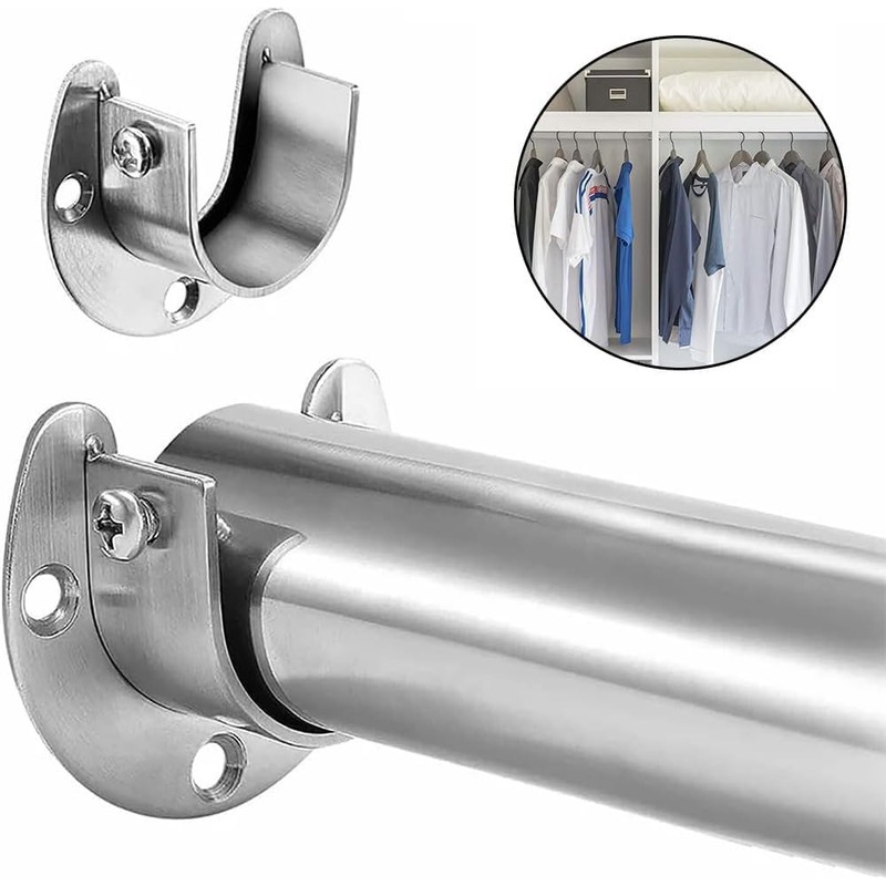 Stainless Steel U Shape Hardware Closet Pole Socket with Screws
