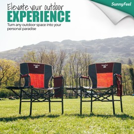 SUNNYFEEL Oversized Camping Directors Chair 2 Pack, Portable Folding Lawn Chairs for Adults Heavy Duty with Side Table,Pocket for Beach, Fishing,Picnic,Concert Outdoor, Foldable Camp Chairs