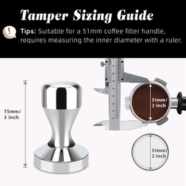 Huogary Stainless steel Coffee Tamper, 51mm Espresso Tamper, 51mm Tamper with Stainless Steel Handle, Coffee Powder Espresso Accessories (Silver)