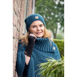 KNIT FACTORY - Nicky Knitted Poncho - Women's Knitted Poncho with Collar - With Wool - High Quality, nude