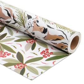 Vnaaem Reversible Christmas Wrapping Paper - Mini Roll - 17 Inches X 33 Feet - for Girls Boys Kids Men Women - Watercolor Green Reindeer and Christmas Floral Leaves Pattern Great for Holiday Birthday, Party, Baby Shower