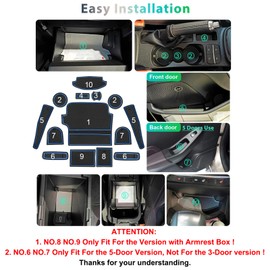 GAFAT Compatible with Ford Fiesta ST MK8 2017-2023 2024 Non-Slip Mats, Rubber Mats for Fiesta MK8, Centre Console Drink Holder Mats, Storage Box Mats, Door Seam Mats (Blue)