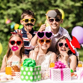 Gejoy 60 Pieces Photo Booth Props DIY Kit Graduation Funny Selfie Props Accessories for Wedding Prom Party Supplies Favors with Mustache on a Stick, Hats, Glasses, Mouth, Bowler, Bowties