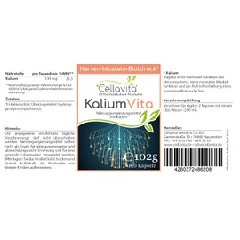 Cellavita Potassium Vita (Nerve Muscle Blood Pressure) Capsules & Powder, Made of Potassium Citrate without Additional Additives and Trickle Aids (120 Capsules)