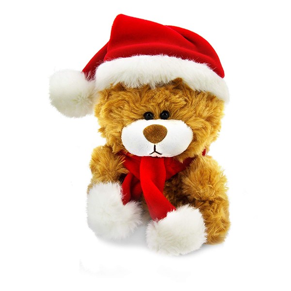 Plushland Adorable Soft and Hairy Santa Teddy Bear, Stuffed Animal -Holiday Toys - Xmas Party Favors for Kids (Christmas Qbeba Bear Brown)