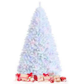 DORTALA Artificial Christmas Tree, 8FT Pine Iridescent Xmas Tree with 1636 Branch Tips, Foldable Metal Stand, White