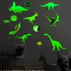 Alnicov 17 Pcs Glowing in Dark Dinosaur Wall Stickers,DIY Removable Luminous Wall Decor for Home Office Living Room Wall Bathroom